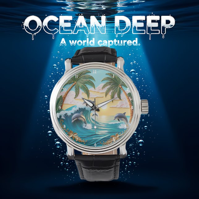 Palm Trees, Jumping Dolphins, and Ocean Sunset Horloge (Creator heeft geüpload)