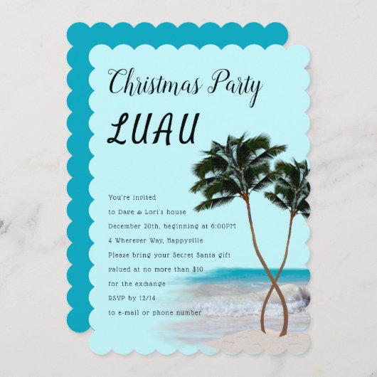Palm Trees Kerstmis Luau Party Invitation Kaart (Voorkant / Achterkant)