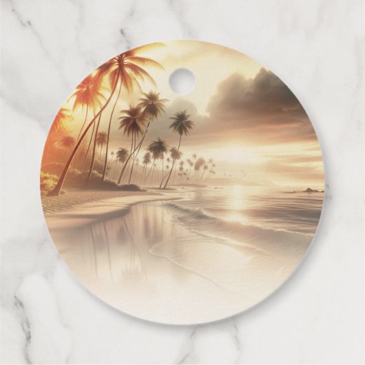 Palm Trees Kuststrand Ocean Sunrise Bruiloft Bedankjes Labels (Achterkant)