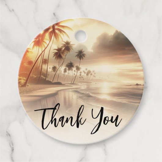 Palm Trees Kuststrand Ocean Sunrise Bruiloft Bedankjes Labels (Voorkant)