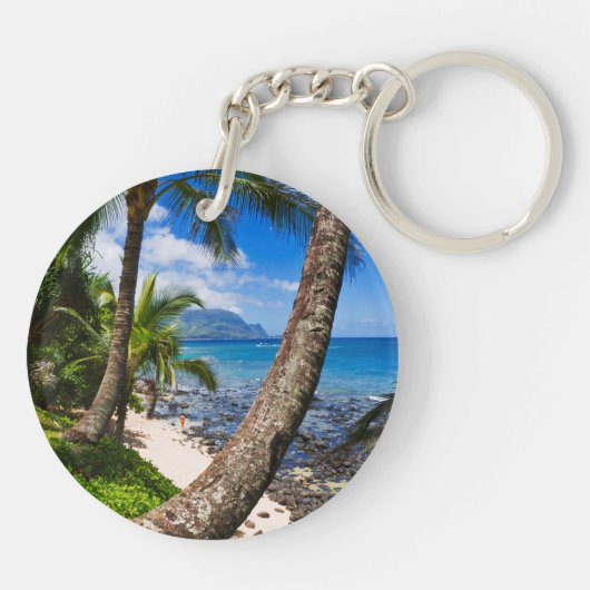 Palm Trees langs Hideaways Beach Sleutelhanger (Achterkant)