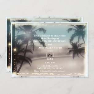 Palm Trees Lights  Tropische Beach Wedding Kaart