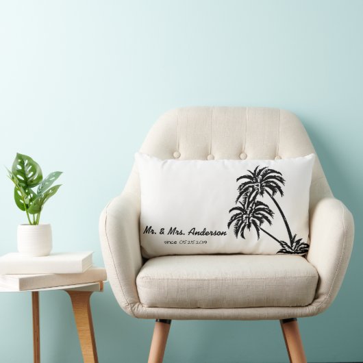 Palm Trees Love Tropical Wedding Personalized Kussen (Stoel)