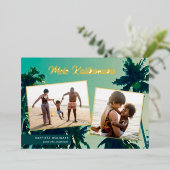 Palm Trees Mele Kalikimaka Two Photo Collage Folie Feestdagenkaart (Staand Voorkant)