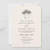 Palm Trees Minimalist Destination QR Code Wedding Kaart (Voorkant)