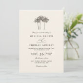 Palm Trees Minimalist Destination QR Code Wedding Kaart (Staand voorkant)