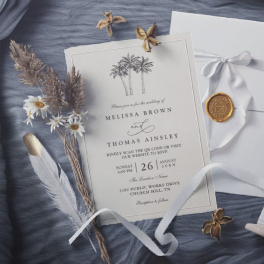 Palm Trees Minimalist Destination QR Code Wedding Kaart