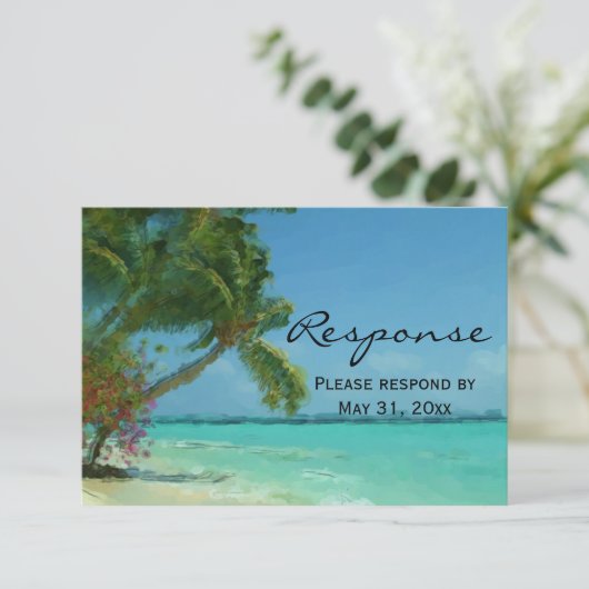 Palm Trees Ocean Destination Wedding RSVP (Staand voorkant)