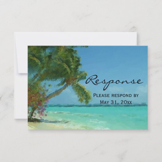 Palm Trees Ocean Destination Wedding RSVP Kaartje (Voorkant)
