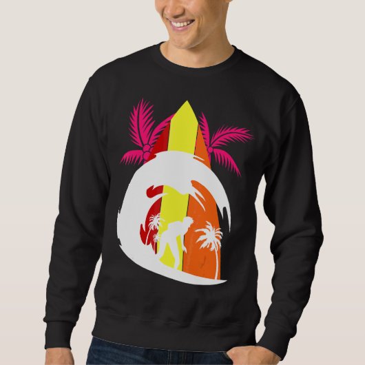 Palm Trees Ocean Surfboard Surfer Sport Waves Surf Trui (Voorkant)