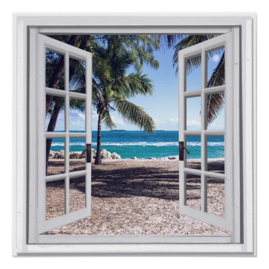 Palm Trees Ocean Uitzicht Fake Window Poster (Voorkant)