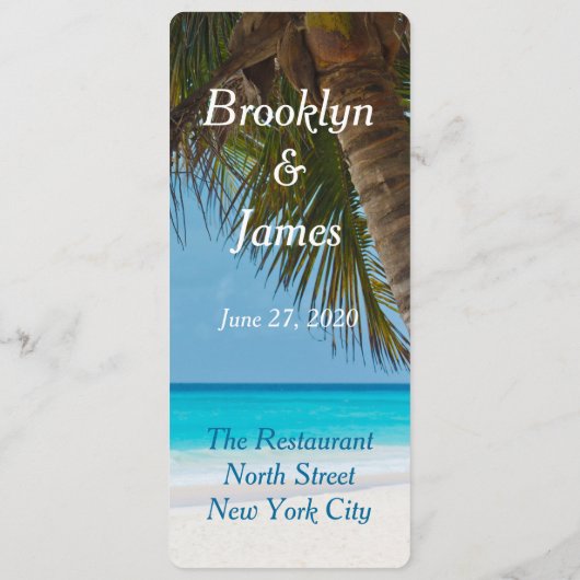 Palm Trees on Beach Wedding Menu Invitations (Achterkant)