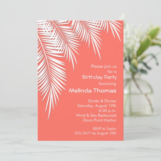 Palm Trees on Living Coral Birthday Invitations (Staand voorkant)