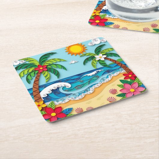 Palm Trees on the Beach  Kartonnen Onderzetters (Schuin)