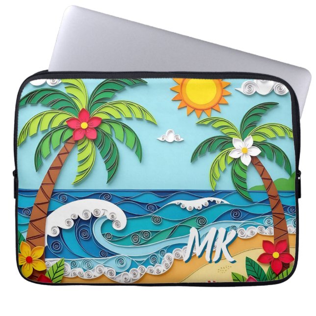 Palm Trees on the Beach Personalized Laptop Sleeve (Voorkant)