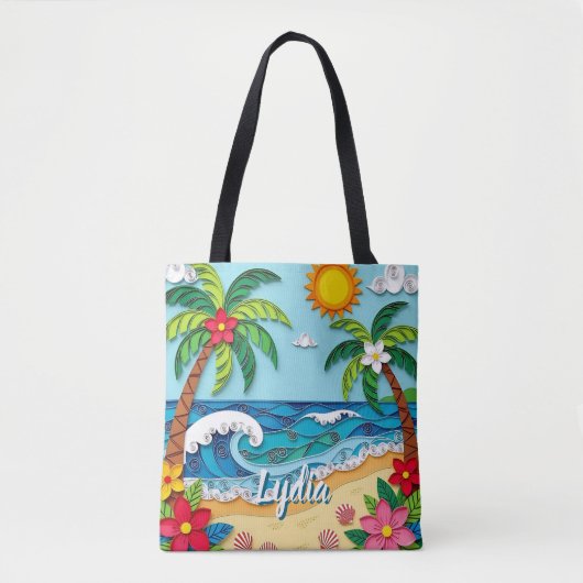 Palm Trees on the Beach Personalized Tote Bag (Voorkant)