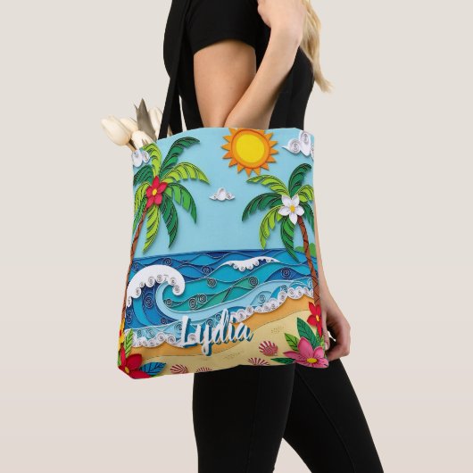 Palm Trees on the Beach Personalized Tote Bag (Dichtbij)