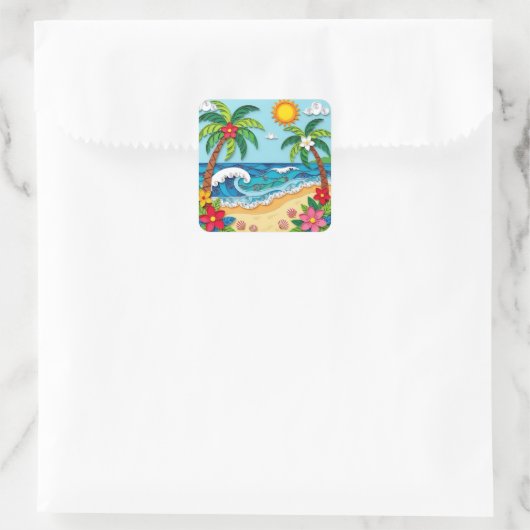 Palm Trees on the Beach  Vierkante Sticker (Tas)