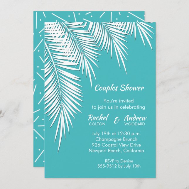 Palm Trees op Turquoise Bridal Shower Invitations (Voorkant / Achterkant)
