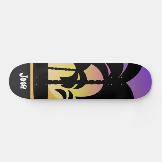 Palm Trees Paars Black Pattern Skateboard (Horizontaal)