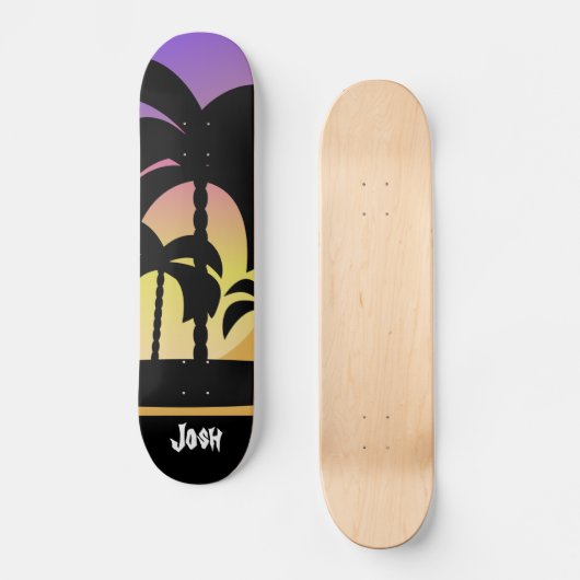 Palm Trees Paars Black Pattern Skateboard (Voorkant)