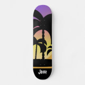 Palm Trees Paars Black Pattern Skateboard (Voorkant)