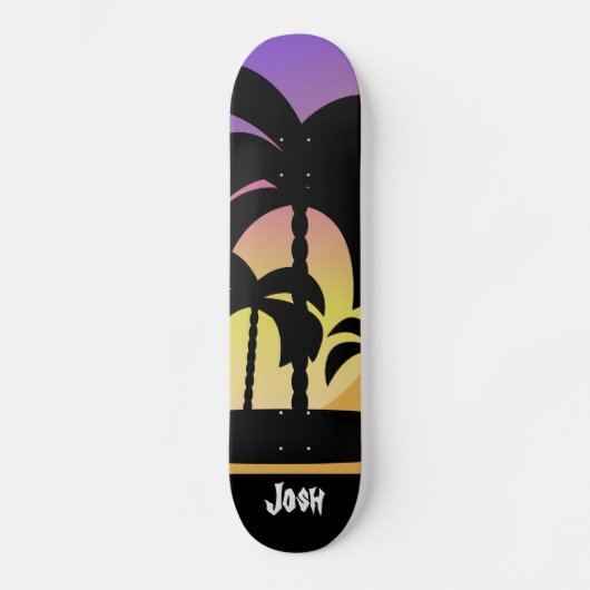 Palm Trees Paars Black Pattern Skateboard (Voorkant)