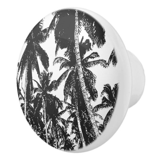 Palm Trees Pattern in Black and White. Keramische Knop (Rechts)