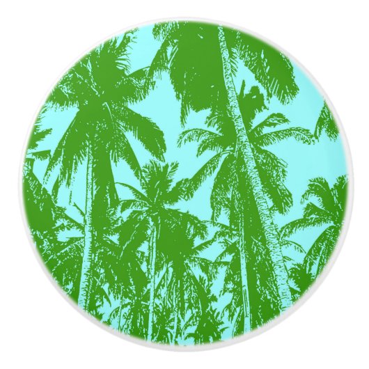 Palm Trees Pattern in Green and Blue. Keramische Knop (Voorkant)