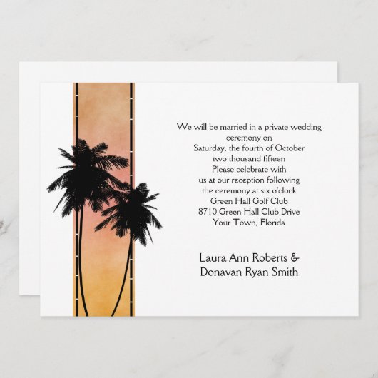 Palm Trees Peach Yellow Ombre Reception slechts Kaart (Voorkant / Achterkant)