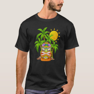 Palm Trees Polynesiaanse Tiki Masker Hawaiian Stat T-shirt