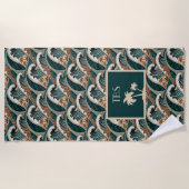 Palm Trees Polynesian Waves Vintage Beach Monogram Strandlaken (Voorkant)