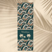 Palm Trees Polynesian Waves Vintage Beach Monogram Yogamat