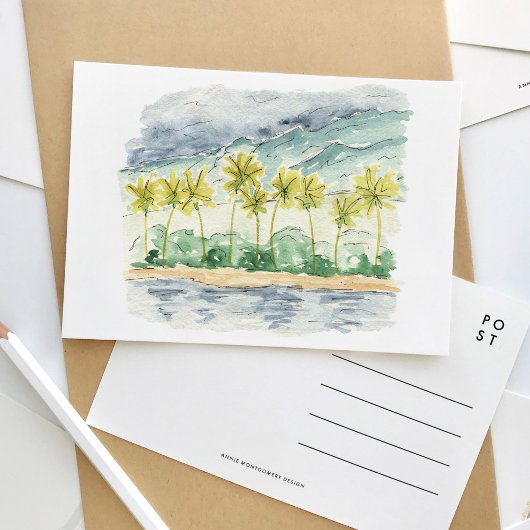 Palm Trees Santa Barbara Beach Waterverf Travel Uitnodiging Briefkaart