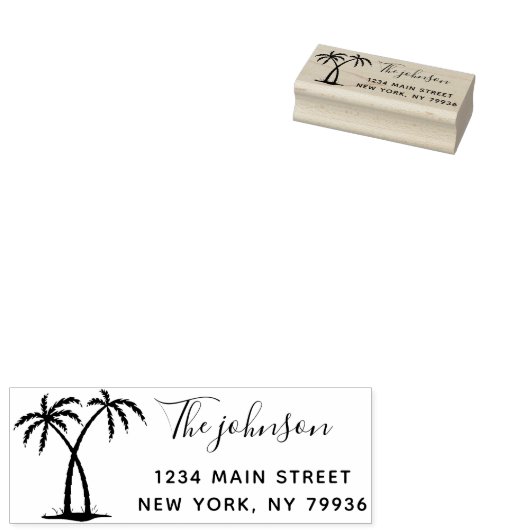 Palm Trees Script Familienaam Retouradres Rubberstempel (Gestempeld)