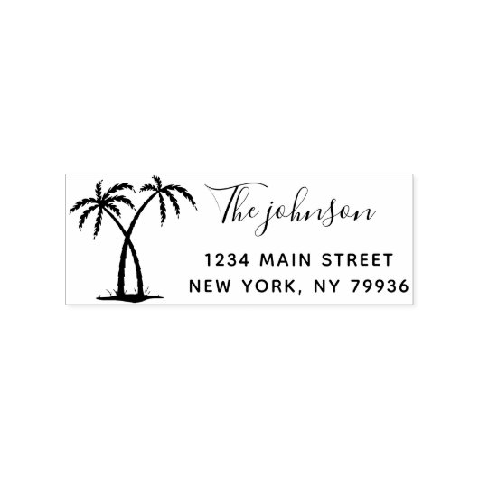 Palm Trees Script Familienaam Retouradres Rubberstempel (Afrduk)