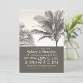 Palm Trees Sepia Typography Wedding Kaart (Staand voorkant)