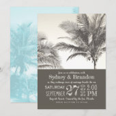 Palm Trees Sepia Typography Wedding Kaart (Voorkant / Achterkant)