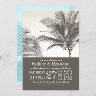Palm Trees Sepia Typography Wedding Kaart