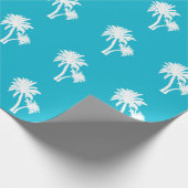 Palm Trees Silhouette Pattern Aqua Blue Cadeaupapier (Hoek)