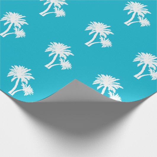 Palm Trees Silhouette Pattern Aqua Blue Cadeaupapier (Hoek)