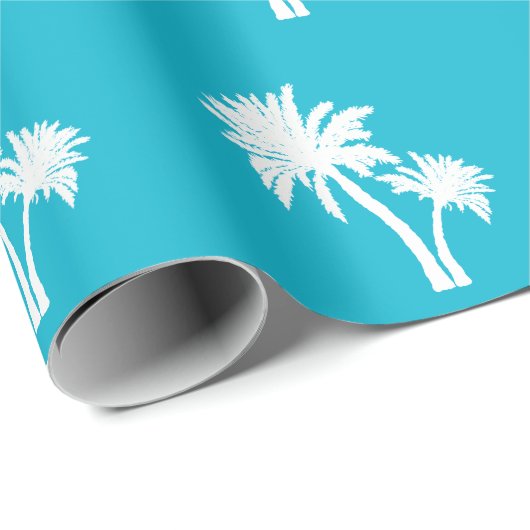 Palm Trees Silhouette Pattern Aqua Blue Cadeaupapier (Rol Hoek)