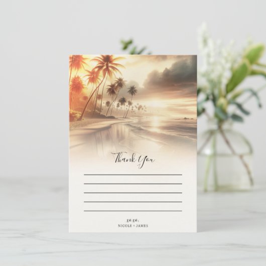 Palm Trees & Sinaasappel Sunset Beach Bruiloft Dan Kaart (Staand voorkant)