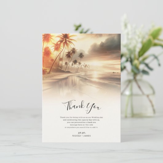 Palm Trees & Sinaasappel Sunset Beach Bruiloft Dan Kaart (Staand voorkant)