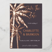 Palm Trees Strand Huwelijk Roze Goud Folie Uitnodiging (Voorkant)