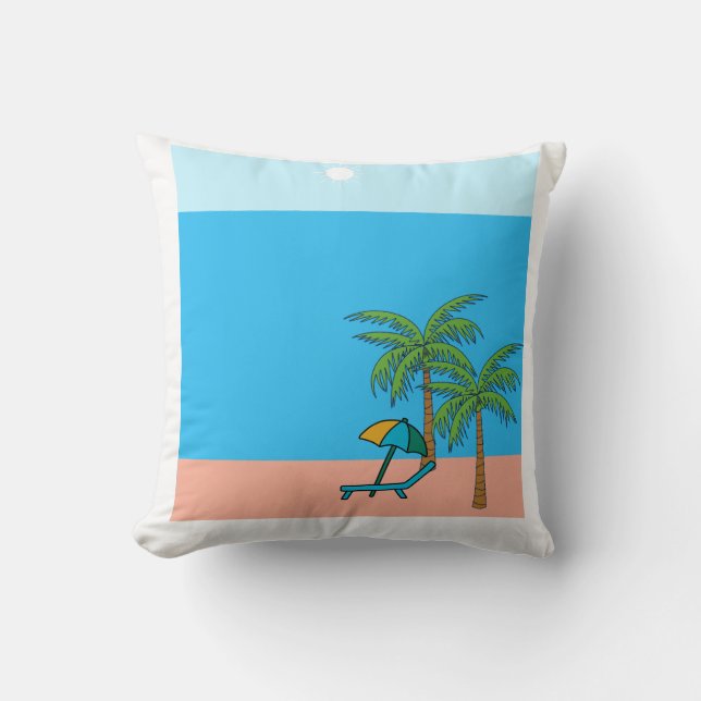 Palm Trees Strand Scene Vierkante Worp Kussen – Co (Voorkant)