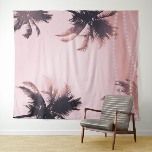 Palm Trees String Lights Roze fotografie achtergro Wandkleed (In Situ (horizontaal))
