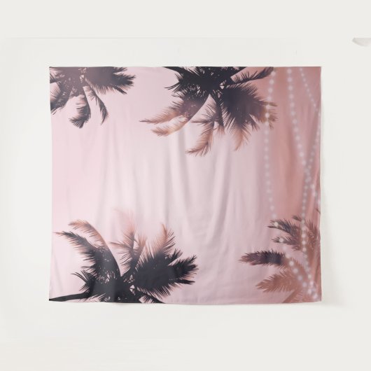 Palm Trees String Lights Roze fotografie achtergro Wandkleed (Voorkant (horizontaal))