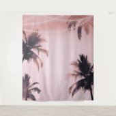 Palm Trees String Lights Roze fotografie achtergro Wandkleed (Voorkant)