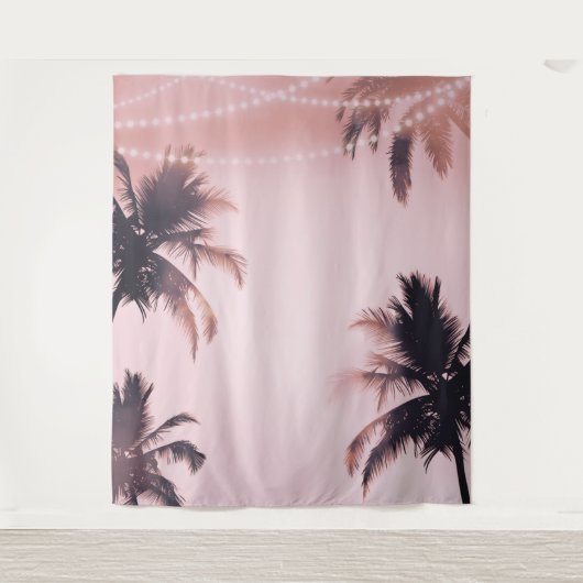 Palm Trees String Lights Roze fotografie achtergro Wandkleed (Voorkant)